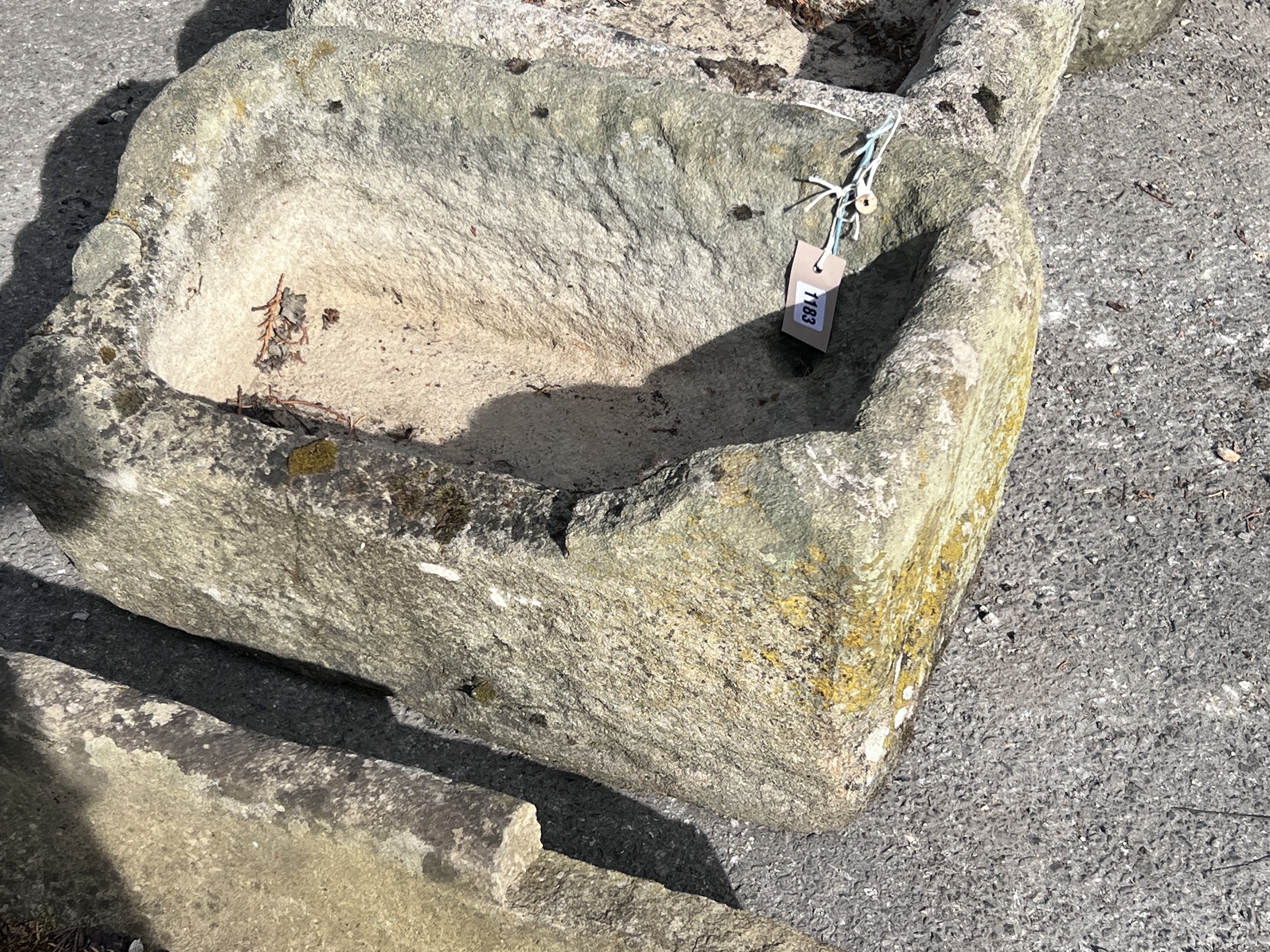 A sandstone trough, length 60cm, depth 34cm, height 34cm